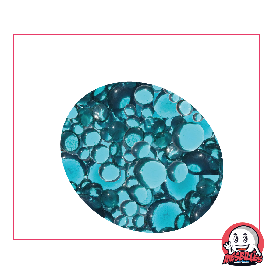 Billes Plates, mélange bleu transparent, 30mm, 18mm, 12mm, translucides