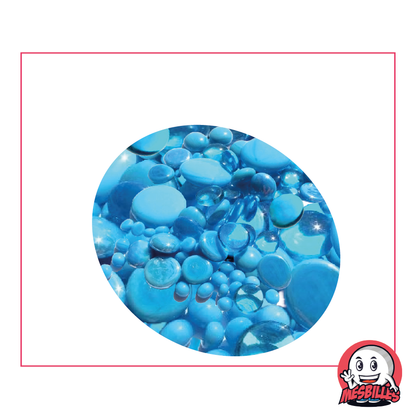 Billes Plates, mélange bleu turquoise, 30mm, 18mm, 12mm, opaques et transparente