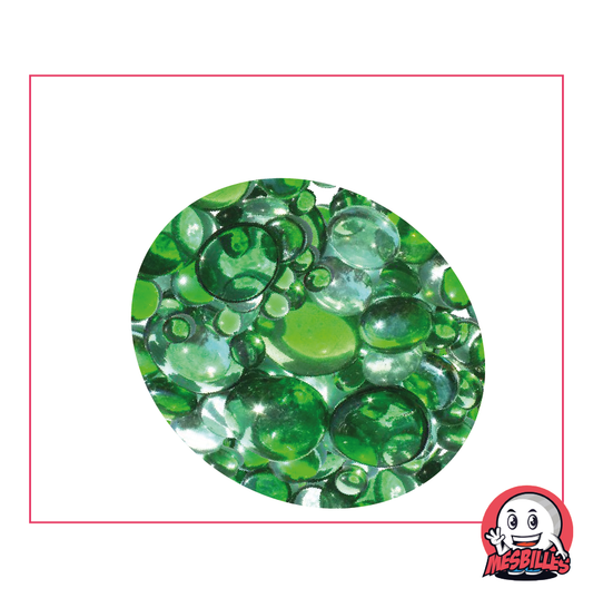 Billes Plates, mélange vert et cristal, 30mm, 18mm, 12mm, translucides