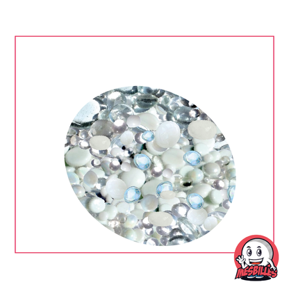 250 gr de Billes Plates, mélange blanc et cristal, 30mm, 18mm, 12mm, brillantes