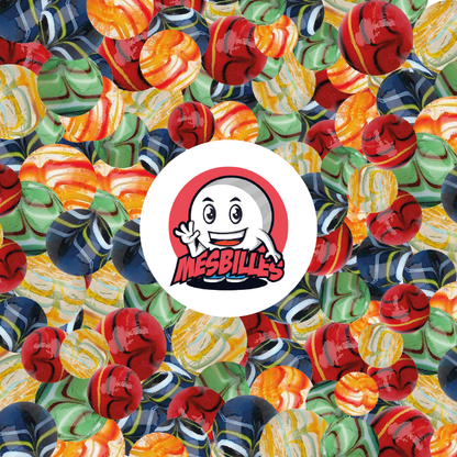 Billes Spider 25 mm Bleu KimPlay en verre Translucide et billes Multi-Couleurs autour de la Mascotte MesBilles