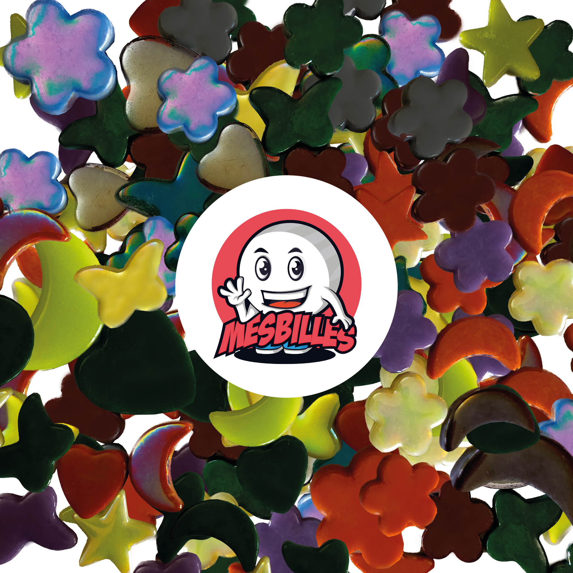 Mascotte MesBilles sur des Billes extra-plates Glossy Grises