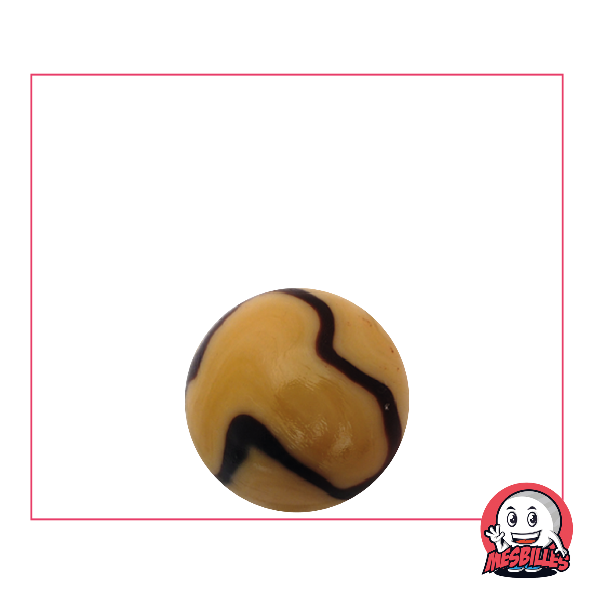 1 Bille Caramel 16 mm, bille en verre opaque de couleur beige avec des vaagues marron sur sa surface