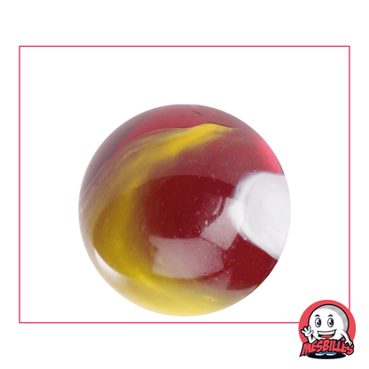 Bille Clown de 35 mm pour collectionneurs, bille rouge vibrant avec zébrures blanches et jaunes
