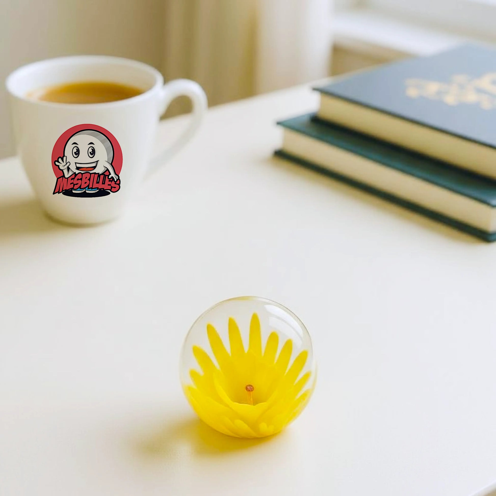 Pénétrez l'art à travers le microcosme d'une bille, la Bille d'Art Pissenlit Jaune 25 mm