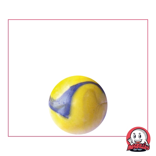1 Bille Gauguin 16 mm en verre opaque de couleur Jaune et décorée d'arabesques bleues 