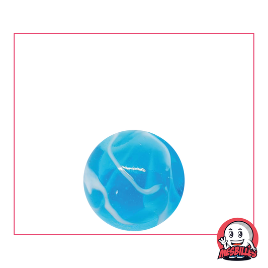 1 Bille H2O 16 mm, Bille en verre translucide de couleure Bleue traversée de volutes blanchee