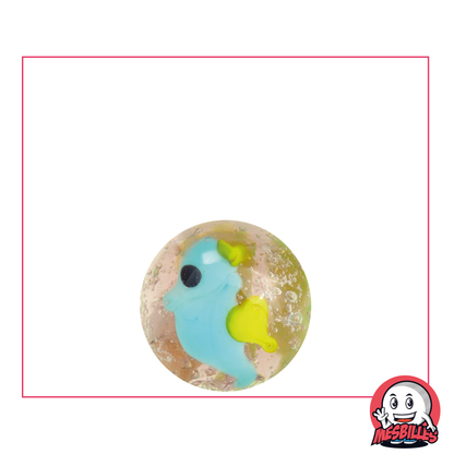 Bille Art Hippocampe 16 mm haut de gamme, cristal translucide avec hippocampe bleu clair dessiné