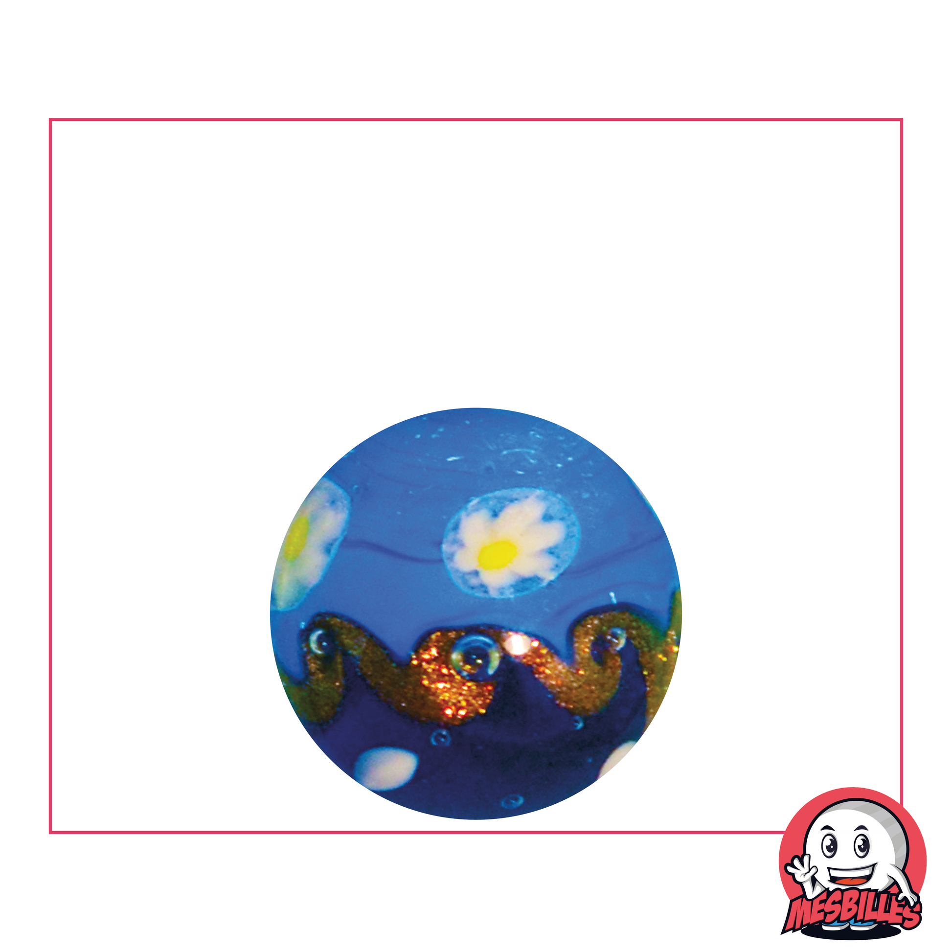 Bille Art Hokusai 22 mm, bille spéciale faite à la main, représentation vague bleue et paillettes