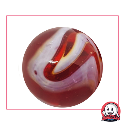 Bille Iguane de 42 mm en verre rouge sombre translucide et vagues blanches, bille de taille Baleine