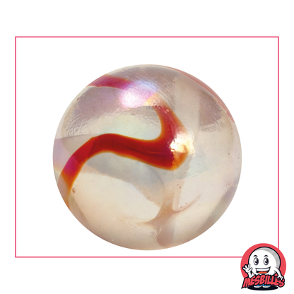Bille Limonade 42 mm, une bille translucide rose orangé traversée d'ambre orange - MesBilles