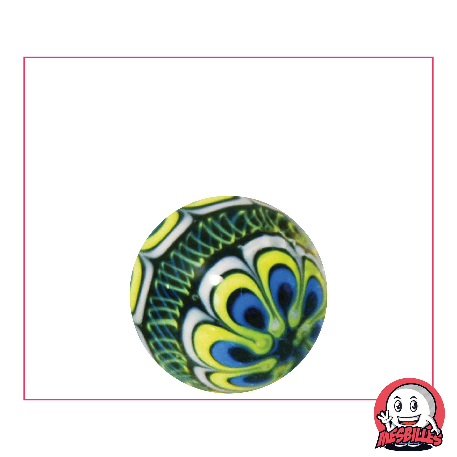 Bille Art Mandala Vert 22 mm, bille spéciale faite main avec un design de Mandala à dominante verte.