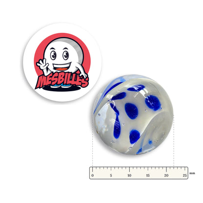 Bille Art Faïence 22 mm à côté d'une règle graduée, 22 mm de diamètre
