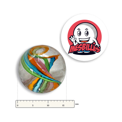 Bille Art Hélice 16 mm à côté d'une règle graduée, 16 mm de diamètre