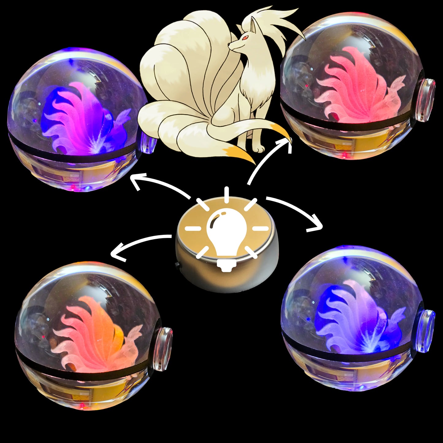 Grande bille transparente avec motif 3D « Feunard » au centre, effet lumineux : pour collection et amoureux des beaux objets