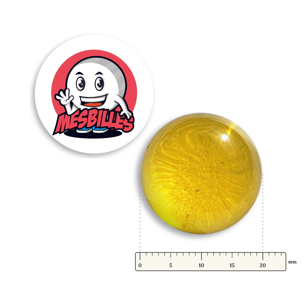 Bille Loupe Jaune Verre de Bohême 20 mm avec règle graduée