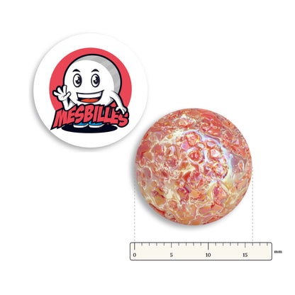 Bille Pépite Rouge 16 mm à côté d'une règle graduée, 16 mm de diamètre