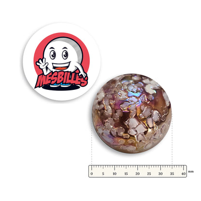 Grande bille Pépite YSES à côté d'une règle graduée, 35 mm de diamètre