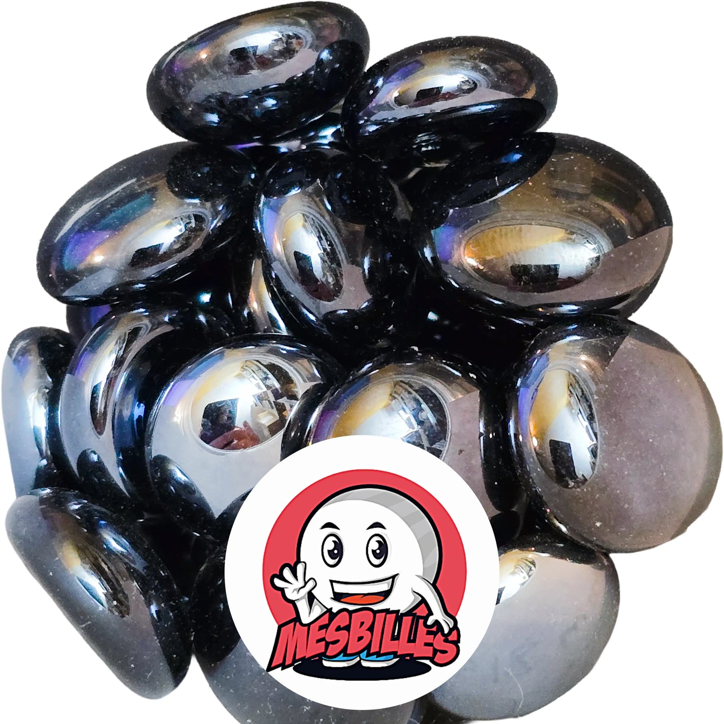 Dans la Grande Famille des Billes Glossys, il y a la&nbsp;Bille Plate en verre Opaque et Brillant Noir.