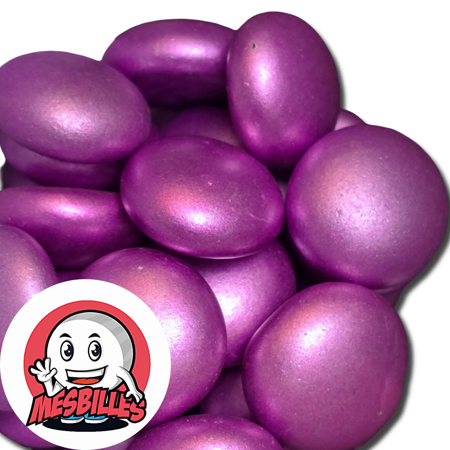 Dans la Grande Famille des Billes Métallisé, il y a la Bille Plate en verre avec un Revêtement Métallisé de Couleur Rose.