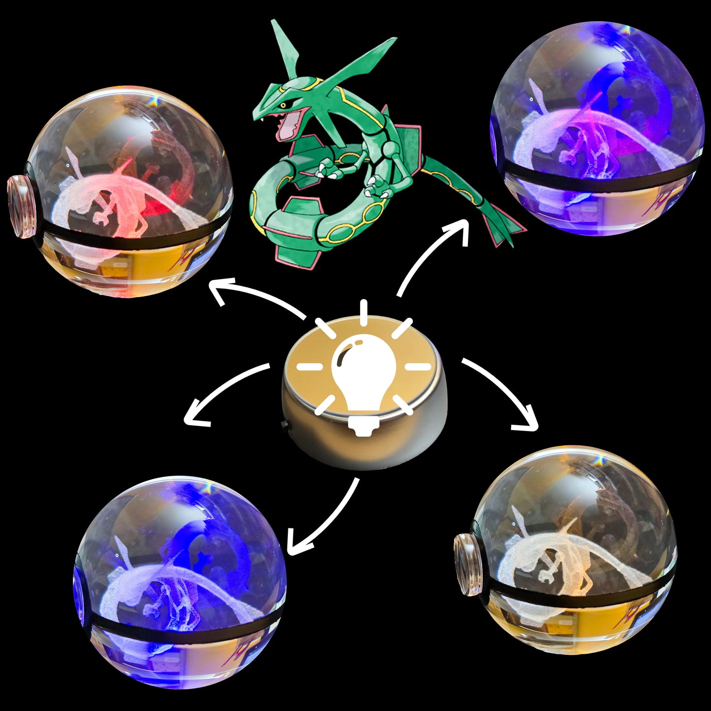Grande bille transparente avec motif 3D « Rayquaza » au centre, effet lumineux : pour collection et amoureux des beaux objets