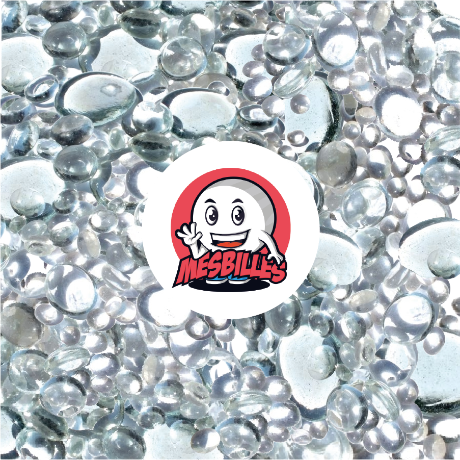 MesBilles - 250 gr Billes Plates, mélange couleur cristal, 30mm, 18mm, 12mm, translucides