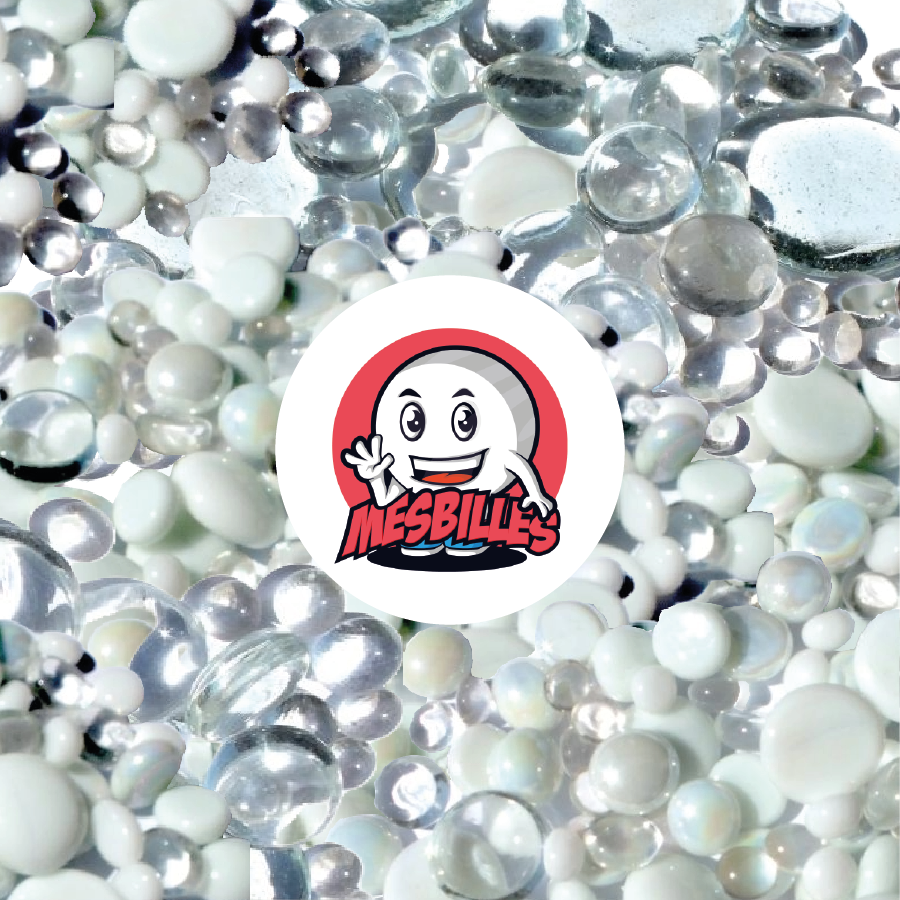 MesBilles Plates, mélange blanc et cristal, 30mm, 18mm, 12mm, brillantes - 250 gr