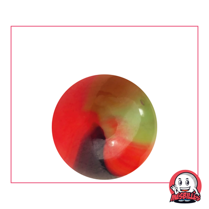 Bille Lautrec 25 mm en verre orange strié de vert et marron - MesBilles