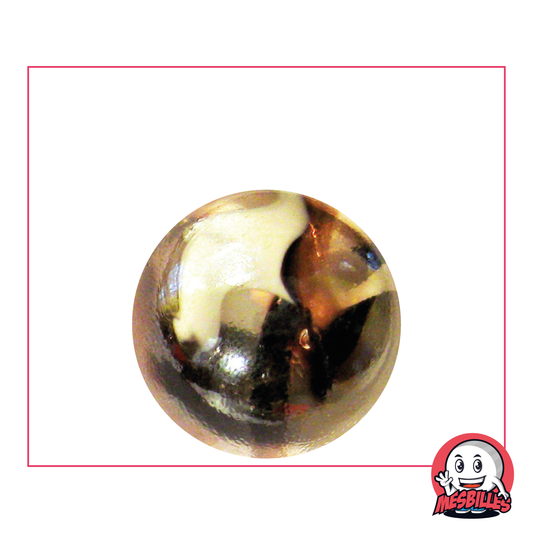 Image de la Mascotte MesBilles entourée de Billes Polaire 25 mm verre transparent cristal marron