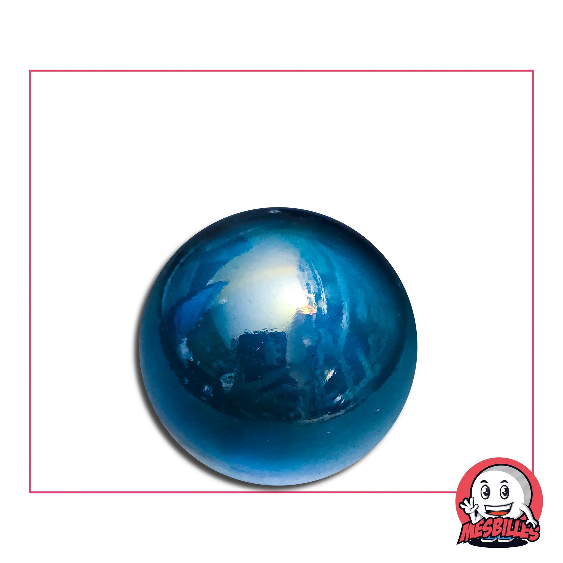 Bille en verre de Bohème irisé bleu 25 mm brillante avec reflets lumineux