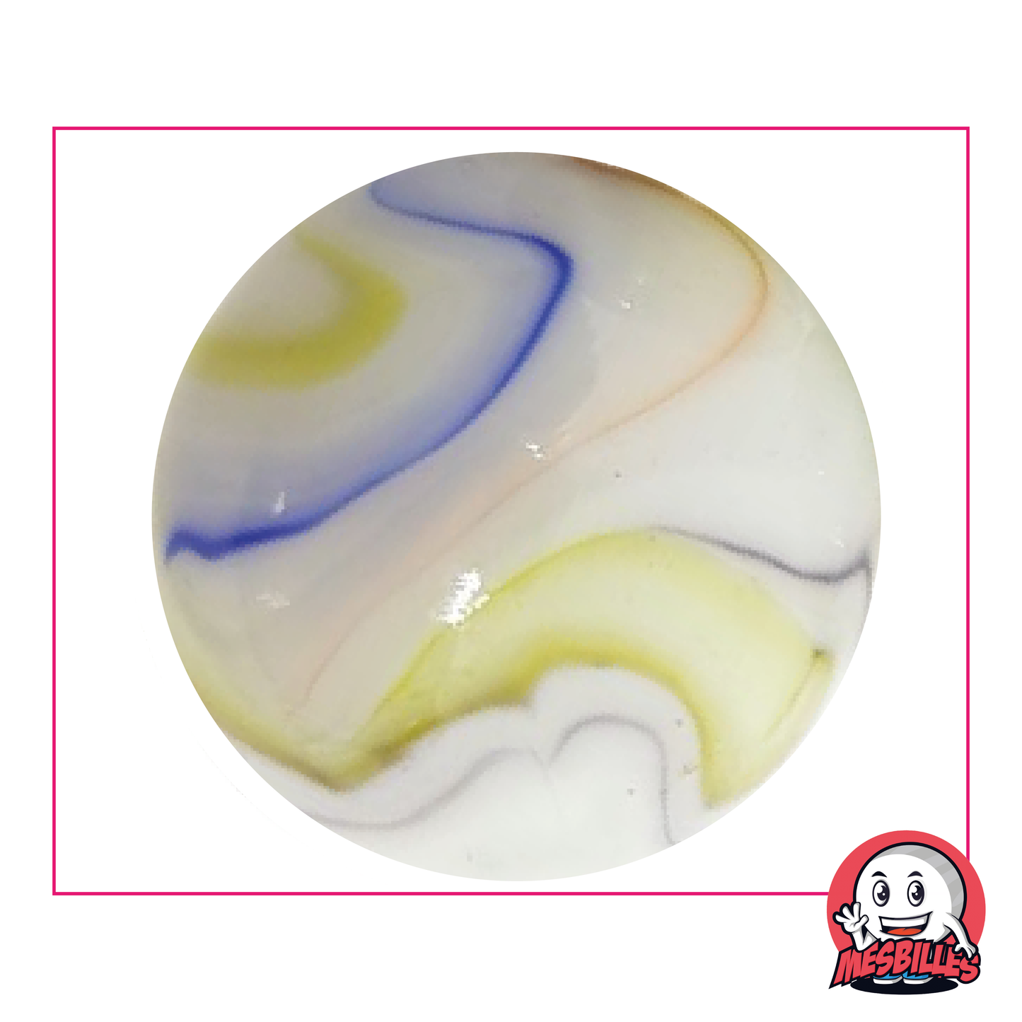 Bille Multi-chiffonnade 50 mm type porcelaine à l'ancienne, rayures colorées, très grande bille