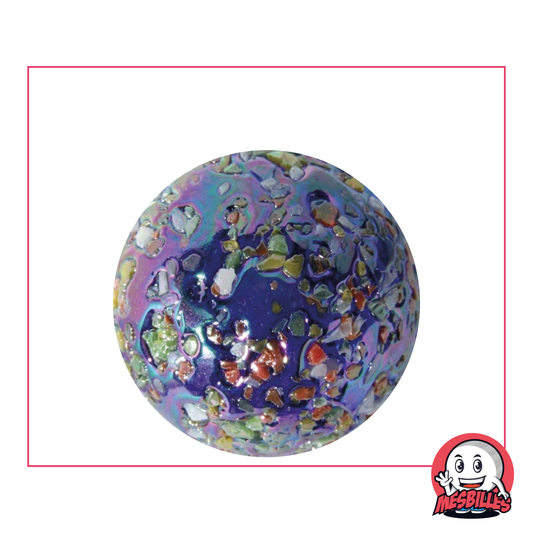Bille Pépite Étoile : Bille de verre bleu sombre de 35 mm avec éclats colorés et effet brillant
