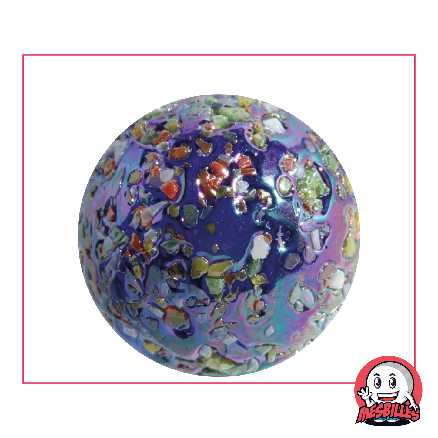 1 Bille Pépite étoile 50 mm couleur bleu sombre recouverte d'éclat colorés, bille de taille Baleine