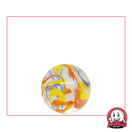 Bille Perroquet 16 mm bille ronde en verre translucide couleur cristal striée de bleu, jaune, orange