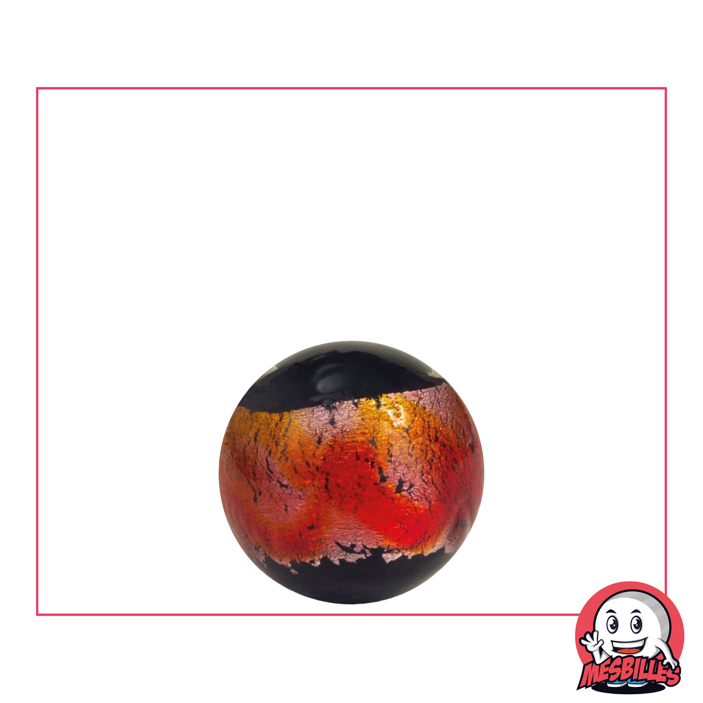 Bille Art Machu Picchu Rouge 16 mm haut de gamme, noire cerclée d'un ruban métallisé rouge orangé