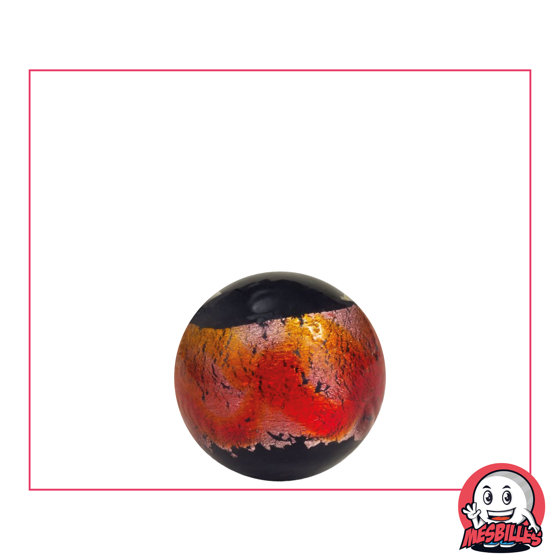 Bille Art Machu Picchu Rouge 16 mm haut de gamme, noire cerclée d'un ruban métallisé rouge orangé
