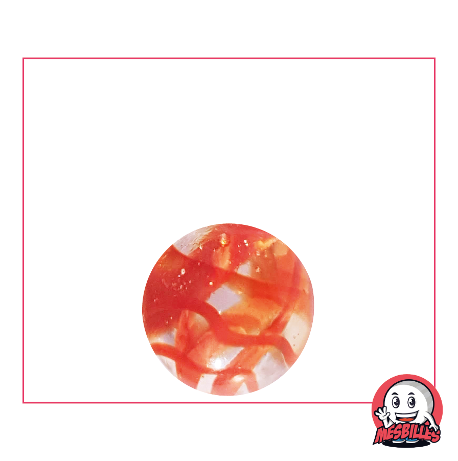 Bille ROUGE 16 mm, Bille en verre translucide traversée de striées colorées - MesBilles