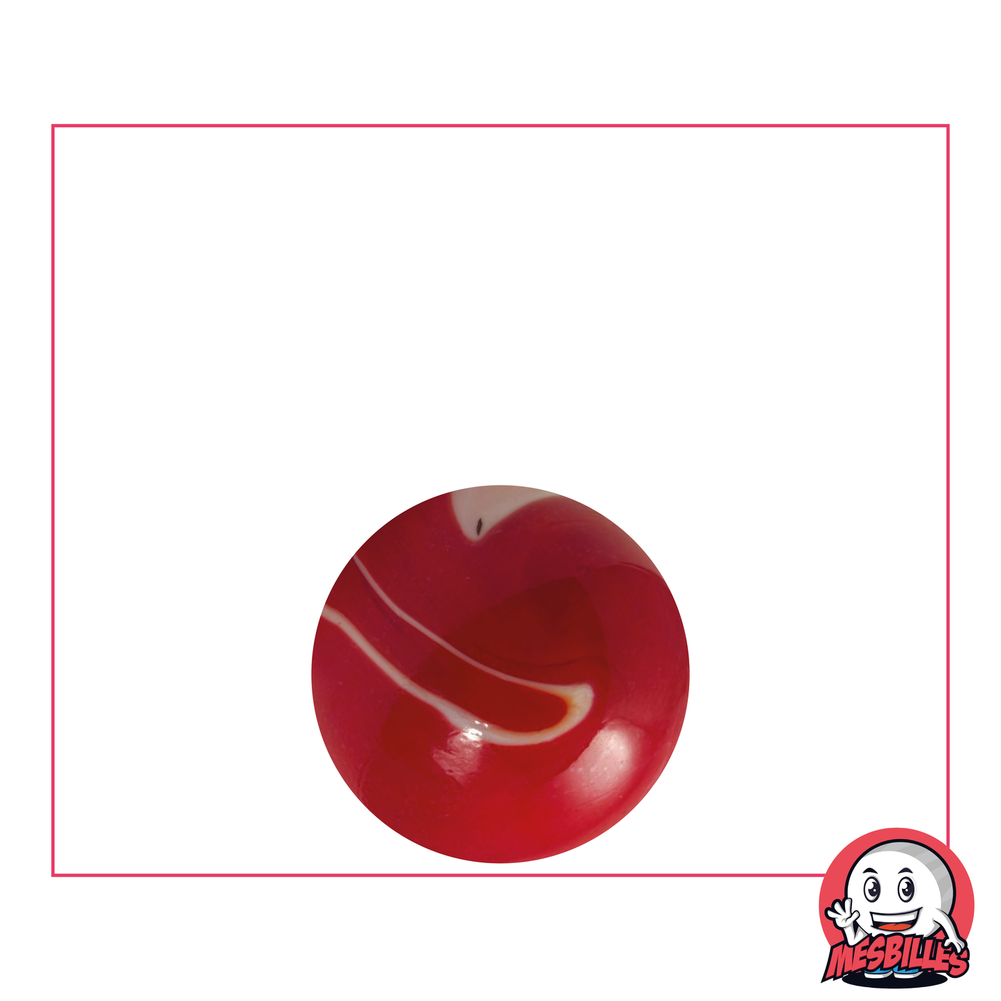 Bille rouge opaque avec traces de blanc, bille en verre opaque, 16 mm - MesBilles