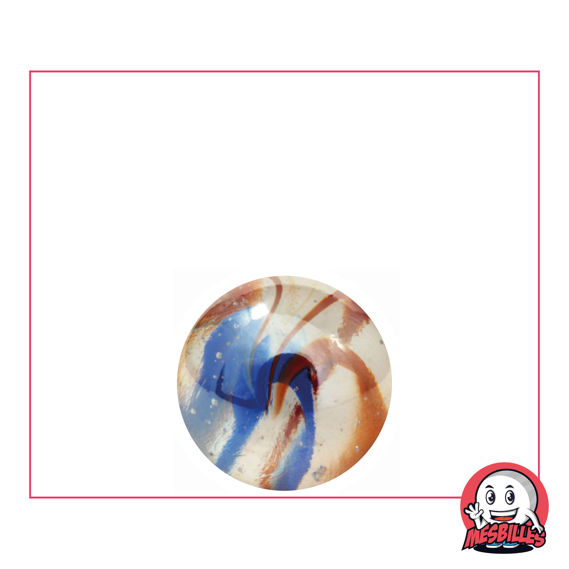 Bille Scorpion de 16 mm bille ronde en verre translucide couleur cristal striée de bleu et de rouge
