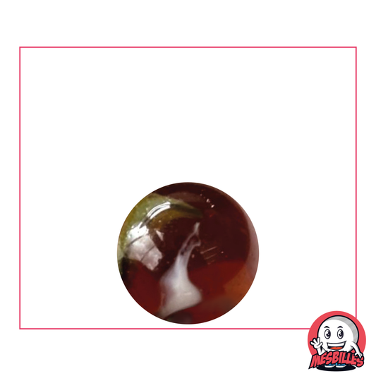 Bille Stégosaure 16 mm - Verre Translucide Ambre-Foncé strié de Vert et Blanc - MesBilles