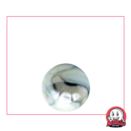1 Bille Tigre Blanc 16 mm, bille en verre opaque ultra brillante, avec des rayures azur et marron