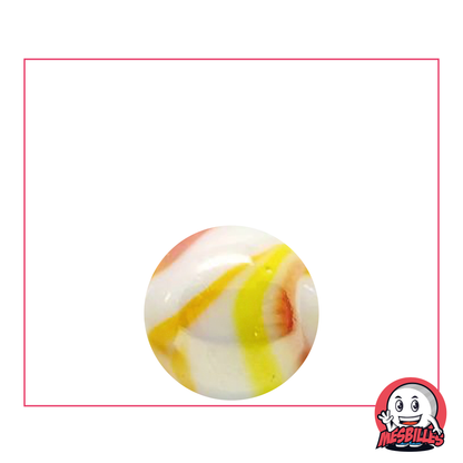 Bille en verre opaque Tigre Orange de 16 mm, blanche brillante et des arabesques orange et jaune