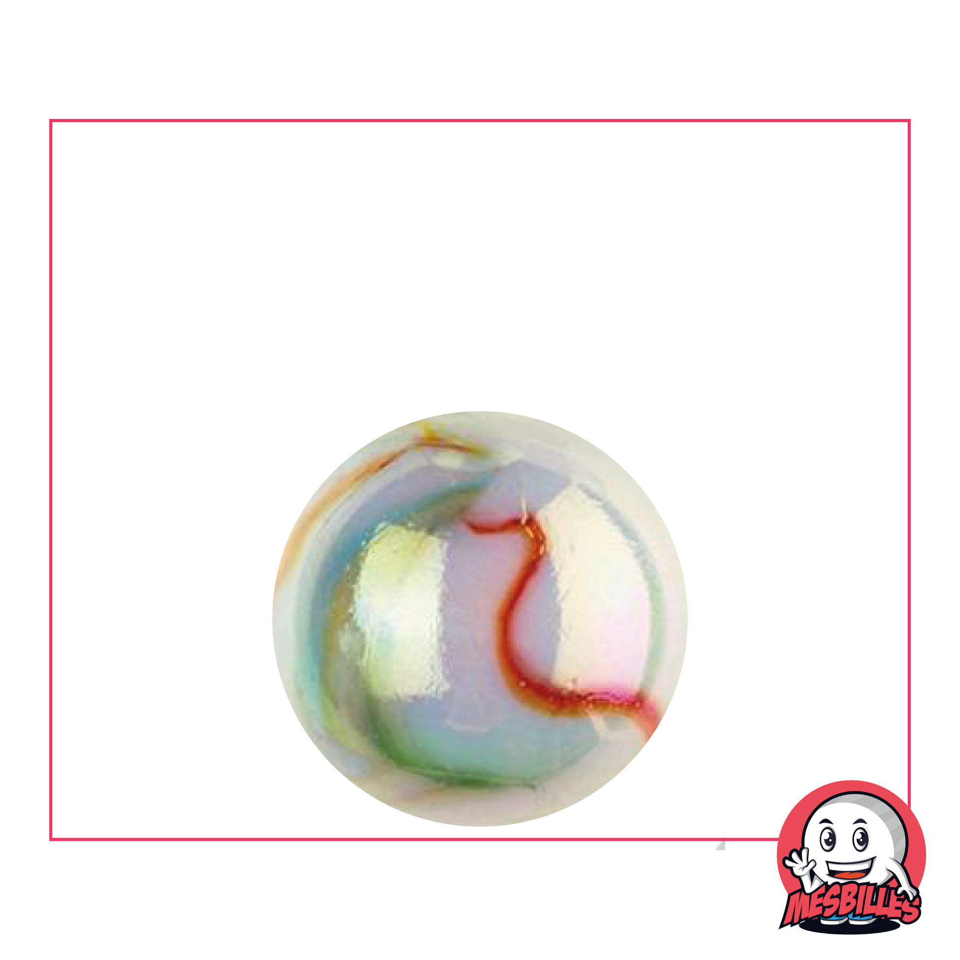 Bille Précieuse en verre à l'aspect porcelaine brillante, blanche avec stries colorées, éclat unique